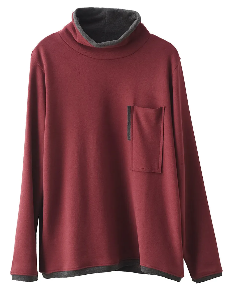 Women Fashion Turtleneck Spliced Warm Bottom Shirt