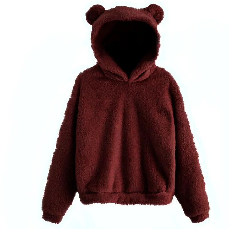 Women pullover fleece cropped rabbit ear hoodie sweatshirt
