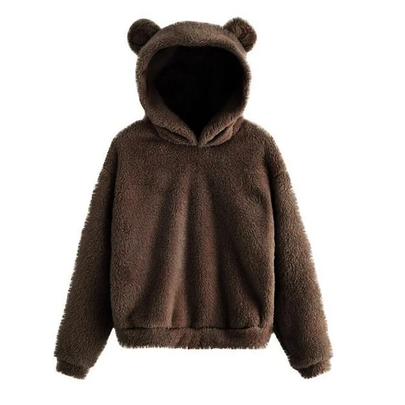 Women pullover fleece cropped rabbit ear hoodie sweatshirt