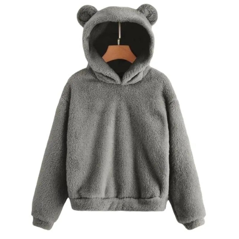 Women pullover fleece cropped rabbit ear hoodie sweatshirt
