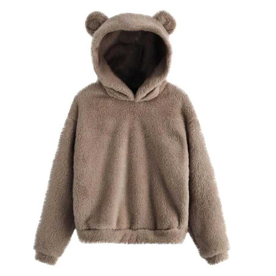 Women pullover fleece cropped rabbit ear hoodie sweatshirt