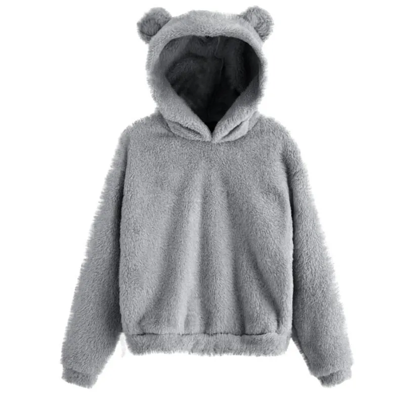 Women pullover fleece cropped rabbit ear hoodie sweatshirt