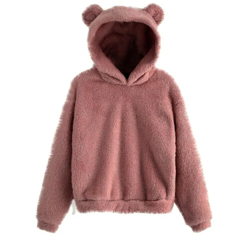 Women pullover fleece cropped rabbit ear hoodie sweatshirt