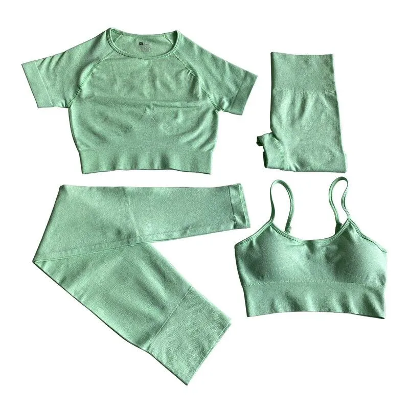 Yoga Gym Set Tops T-shirt Bra Legging Sport Set For Women