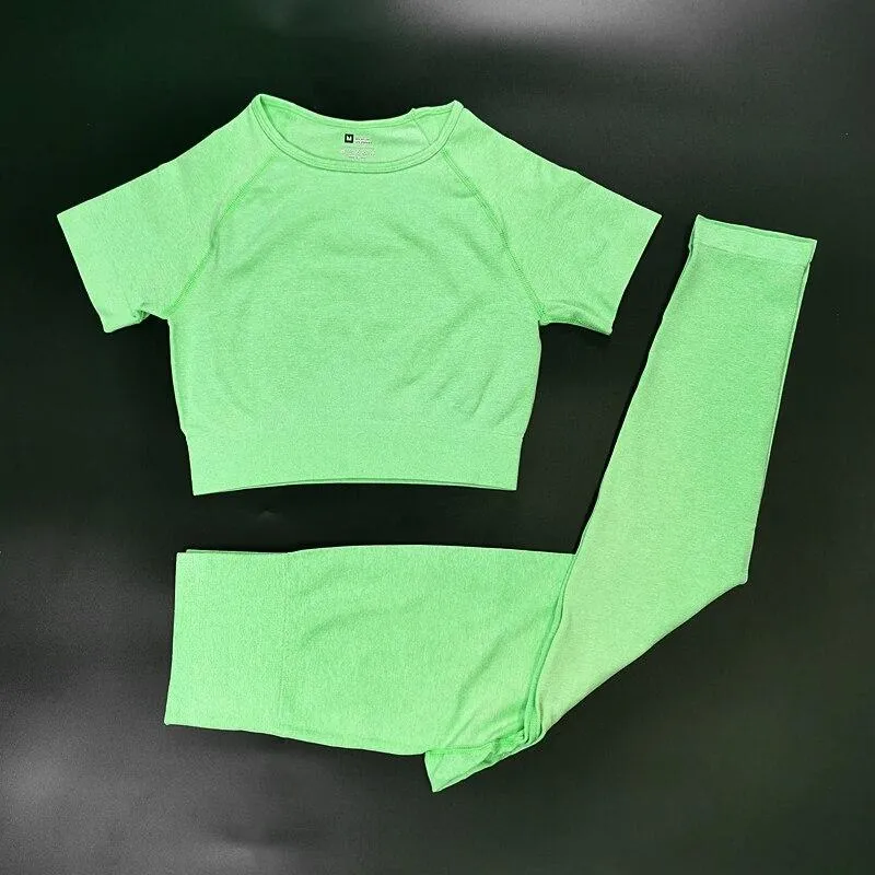 Yoga Gym Set Tops T-shirt Bra Legging Sport Set For Women