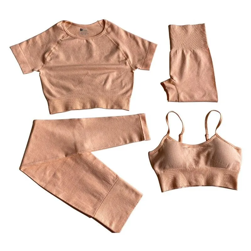 Yoga Gym Set Tops T-shirt Bra Legging Sport Set For Women