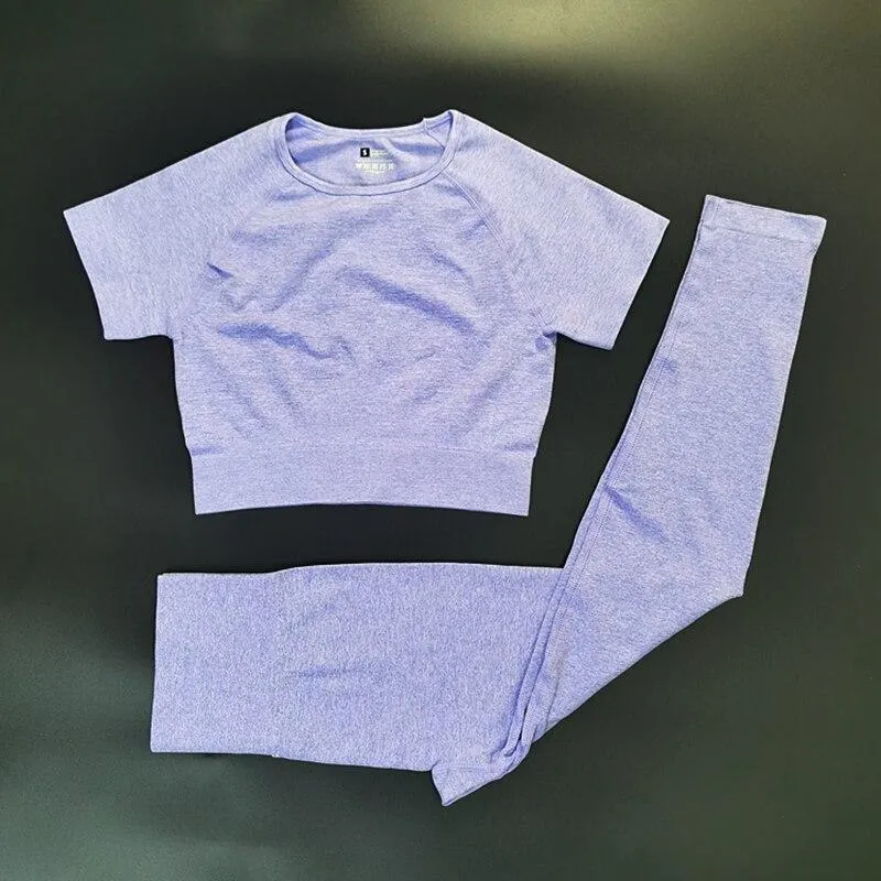 Yoga Gym Set Tops T-shirt Bra Legging Sport Set For Women